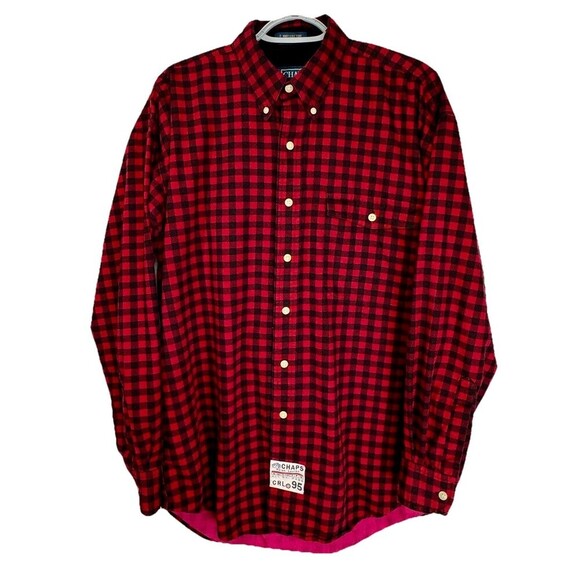 Chaps Ralph Lauren Flannel Ski Pass Shirt Mens Medium Red Black Plaid Vintage - Picture 2 of 9